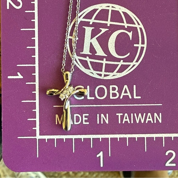 Beautiful Silver Tone Delicate Cross Pendant Necklace with 3 CZ Accents - Picture 9 of 10